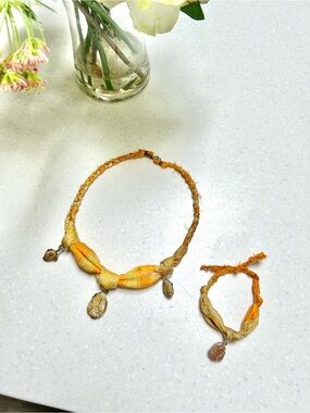 SILK Artisan Set scarf/bracelet w rustic BEACH hippy Gypsy southwestern vibe